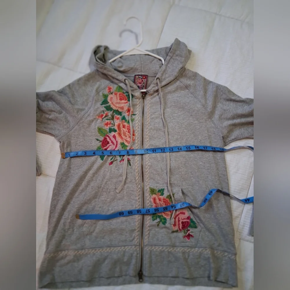 Johnny Was Gray Hoodie with Floral Embroidery - Picture 2 of 4